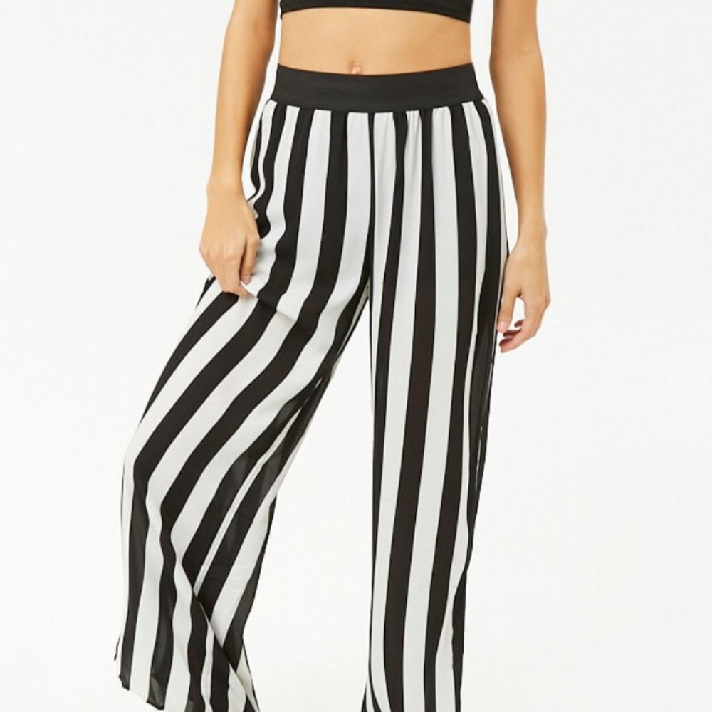 Stripe Sheer Chiffon Wide Leg Palazzo Pants Sz M